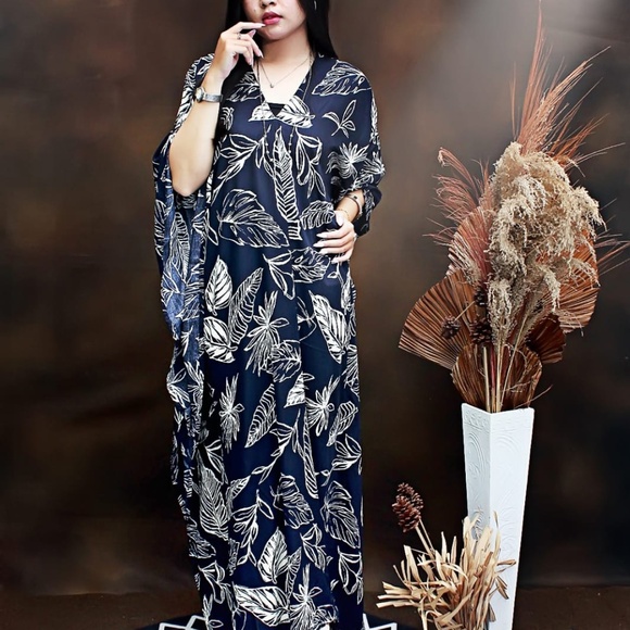 0137/Navy Color Long Kaftan, Rayon Viscose Material - Picture 2 of 12